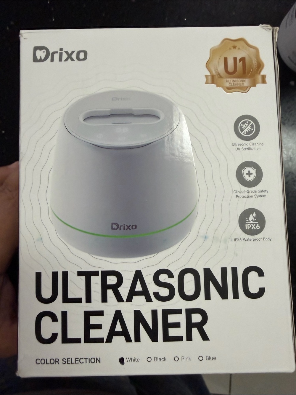 RIXO White Ultrasonic Cleaner with Green Accent